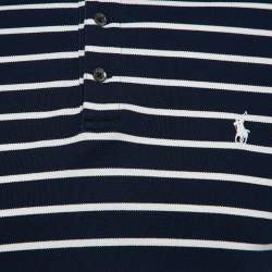 Pre Owned Polo Ralph Lauren Blue Striped Cotton Pique Polo T-Shirt M