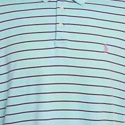 Pre Owned Polo Ralph Lauren Blue Striped Jersey Polo T-Shirt XL