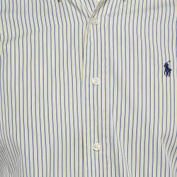مملوكة مسبقًا Polo Ralph Lauren Yellow/Blue Striped Cotton Custom Fit Shirt S