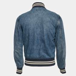 Pre Owned Polo Ralph Lauren Blue Denim Logo Applique Detail Bomber Jacket XS