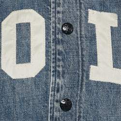 Pre Owned Polo Ralph Lauren Blue Denim Logo Applique Detail Bomber Jacket XS