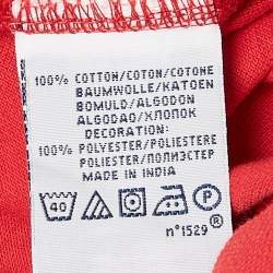 Pre Owned تي شيرت بولو رالف لورين كوتون أحمر فينتاج مطرز مقاس صغير