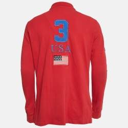 Pre Owned تي شيرت بولو رالف لورين كوتون أحمر فينتاج مطرز مقاس صغير