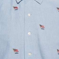 Pre Owned Polo Ralph Lauren Blue Flag Embroidered Cotton Half Sleeve Shirt L