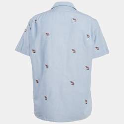 Pre Owned Polo Ralph Lauren Blue Flag Embroidered Cotton Half Sleeve Shirt L