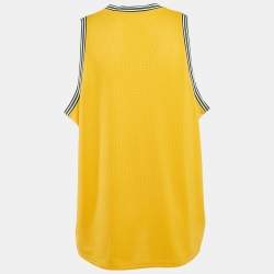 Pre Owned تي شيرت بولو رالف لورين جيرسي مثقوب أصفر بدون أكمام مقاس كبير جدًا - إكسترا لارج