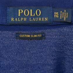 مملوكة مسبقًا تي شيرت بولو رالف لورين بيكيه قطن أزرق مطرز كلاسيك مقاس ضخم (إكس إكس لارج)