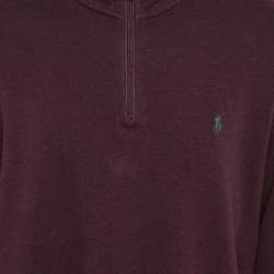 Pre Owned Polo Ralph Lauren Burgundy Cotton Jersey Half Placket Jacket XXL