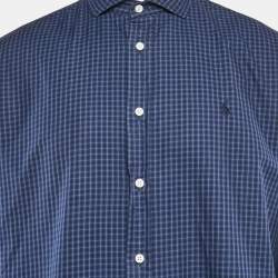 Pre Owned Polo Ralph Lauren Navy Blue Plaid Cotton Button Front Shirt XL
