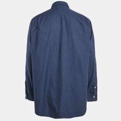 Pre Owned Polo Ralph Lauren Navy Blue Plaid Cotton Button Front Shirt XL