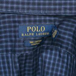 Pre Owned Polo Ralph Lauren Navy Blue Plaid Cotton Button Front Shirt XL