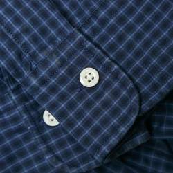 Pre Owned Polo Ralph Lauren Navy Blue Plaid Cotton Button Front Shirt XL