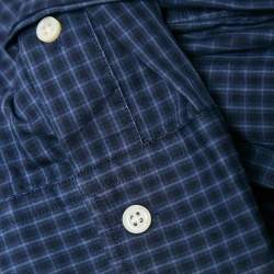 Pre Owned Polo Ralph Lauren Navy Blue Plaid Cotton Button Front Shirt XL