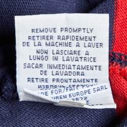 Pre Owned Polo Ralph Lauren Navy Blue Striped Cotton Polo T-Shirt M