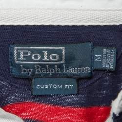 Pre Owned Polo Ralph Lauren Navy Blue Striped Cotton Polo T-Shirt M