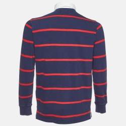 Pre Owned Polo Ralph Lauren Navy Blue Striped Cotton Polo T-Shirt M