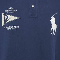 Pre Owned Polo Ralph Lauren Navy Blue Embroidered Polo T-Shirt XL
