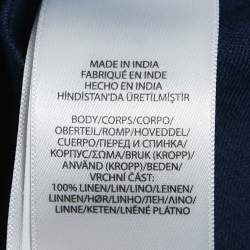 Pre Owned قميص بولو رالف لورين كتان أزرق بحري بأكمام كاملة مقاس ضخم جدًا