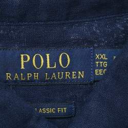 Pre Owned قميص بولو رالف لورين كتان أزرق بحري بأكمام كاملة مقاس ضخم جدًا