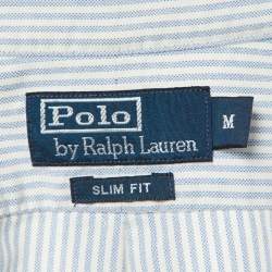 Pre Owned Polo Ralph Lauren Blue Striped Cotton Slim Fit Button Down Shirt M