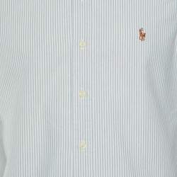 Pre Owned Polo Ralph Lauren Blue Striped Cotton Slim Fit Button Down Shirt M