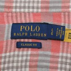Pre Owned Polo Ralph Lauren Pink/Grey Checkered Linen Classic Fit Shirt L