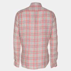 Pre Owned Polo Ralph Lauren Pink/Grey Checkered Linen Classic Fit Shirt L