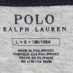 Pre Owned Polo Ralph Lauren Grey/Navy Blue Logo Print Cotton Crew Neck T-Shirt L