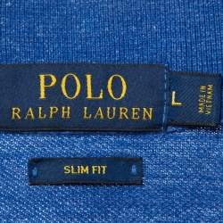 Pre Owned Polo Ralph Lauren Blue Logo Embroidered Cotton Slim Fit Polo T-Shirt L