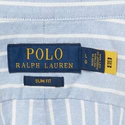 Pre Owned Polo Ralph Lauren Blue Striped Cotton Slim Fit Shirt L