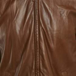 Pre Owned Polo Ralph Lauren Brown Leather Zip-Up Jacket M