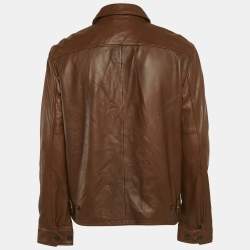 Pre Owned Polo Ralph Lauren Brown Leather Zip-Up Jacket M