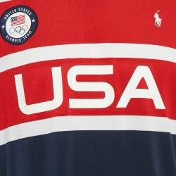 مملوكة مسبقًا Polo Ralph Lauren Navy Blue/Red Stripe Printed Jersey Polo T-Shirt XL