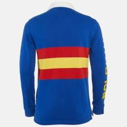 Pre Owned Polo Ralph Lauren Blue Cotton Applique Detail Polo T-Shirt S