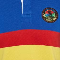 Pre Owned Polo Ralph Lauren Blue Cotton Applique Detail Polo T-Shirt S