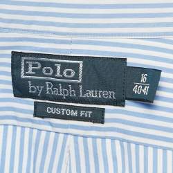 Pre Owned Polo Ralph Lauren Blue Stripe Cotton Button Down Shirt L