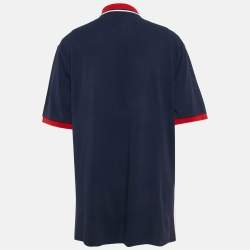 Pre Owned Polo Ralph Lauren Navy Blue Cotton Pocket Printed Polo T-Shirt XL
