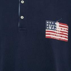 Pre Owned Polo Ralph Lauren Navy Blue Cotton Pocket Printed Polo T-Shirt XL