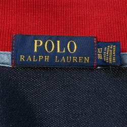 Pre Owned Polo Ralph Lauren Navy Blue Cotton Pocket Printed Polo T-Shirt XL