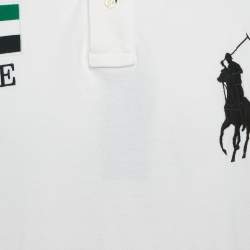 Pre Owned Polo Ralph Lauren White Applique Pique Cotton Polo T-Shirt XXL
