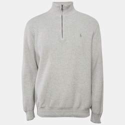 Pre Owned Polo Ralph Lauren Grey Cotton Knit half Zip Sweater L