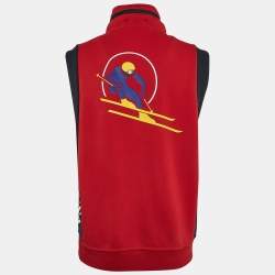 Polo Ralph Lauren Red Printed Cotton Blend Knit Sleeveless Hooded Jacket L