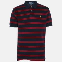 Pre Owned Ralph Lauren Navy/Red Embroidered Cotton Polo T-Shirt M