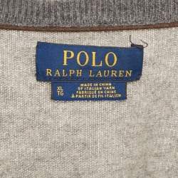 Pre Owned Polo Ralph Lauren Grey Wool Knit V-Neck Sweater XL