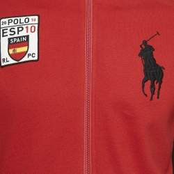 Polo Ralph Lauren Red Logo Print Cotton Knit Zip-Up Jacket M
