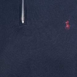 Pre Owned Polo Ralph Lauren Navy Blue Cotton Knit Half-Zip Sweater M