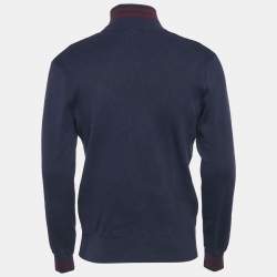 Pre Owned Polo Ralph Lauren Navy Blue Cotton Knit Half-Zip Sweater M