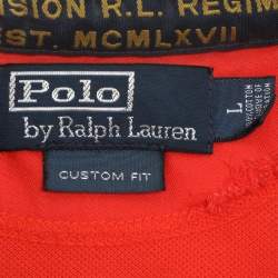 Pre Owned Polo Ralph Lauren Orange Cotton Pique Polo T-Shirt L