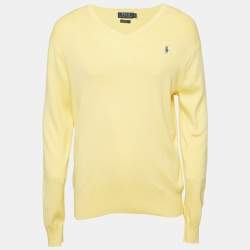 Pre Owned Polo Ralph Lauren Yellow Cotton Knit V-Neck Sweater L
