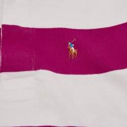 Pre Owned Ralph Lauren Sport Pink/White Striped Jersey Long Sleeve Polo T-Shirt S